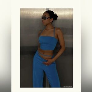 Meshki Vibrant Blue Set: Seam Line Crop Top and Pants